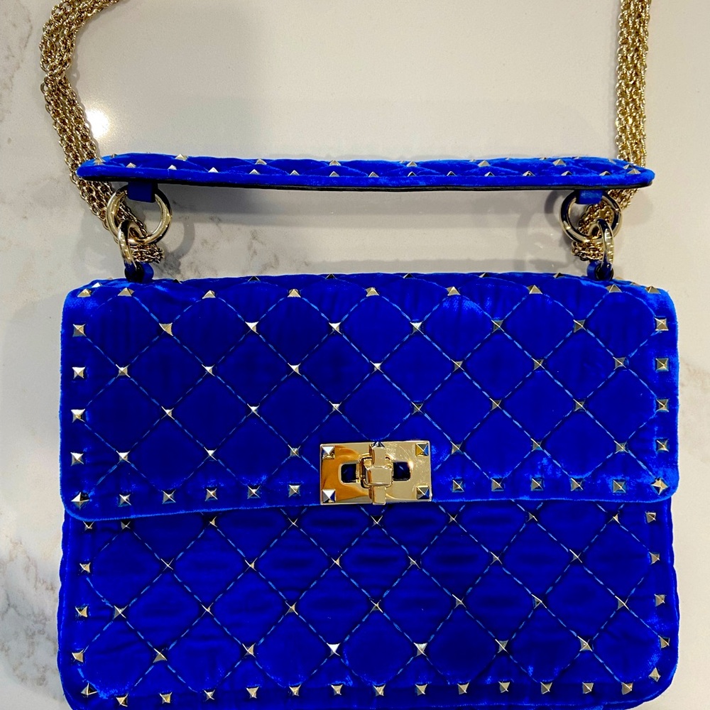Valentino Rockstud Blue Velvet Bag